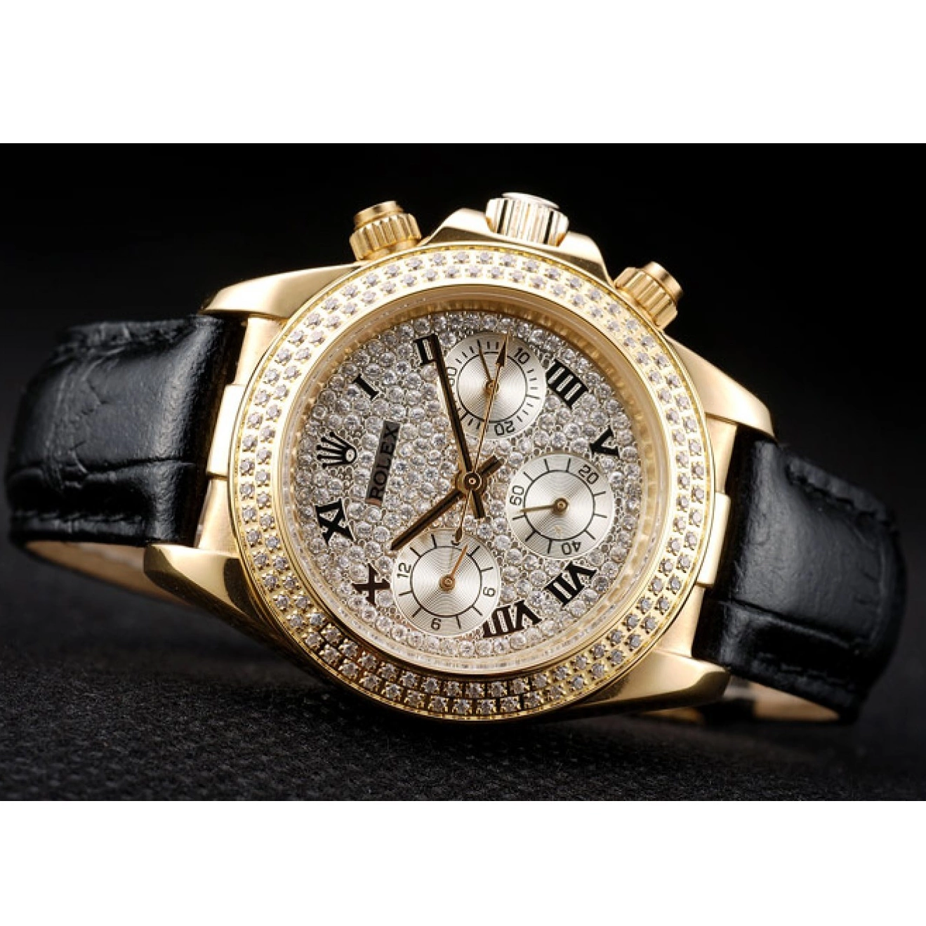 Rolex aaa copy Studded Dial Bezel 98238 Rolex Case Daytona Crystal Studded Gold Lady Crystal 0730